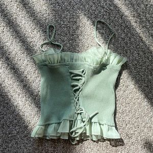 CIDER | Green Lace Top | Size XS